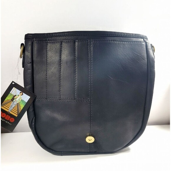 HOBO International Black Leather Saddle Bag Crossbody Backpack Brass Accents NWT - Picture 8 of 16